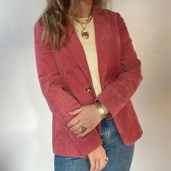 Boden Corduroy Librarian Core Salmon Pink Preppy Minimalist Blazer Jacket Size 6 - Picture 3 of 7